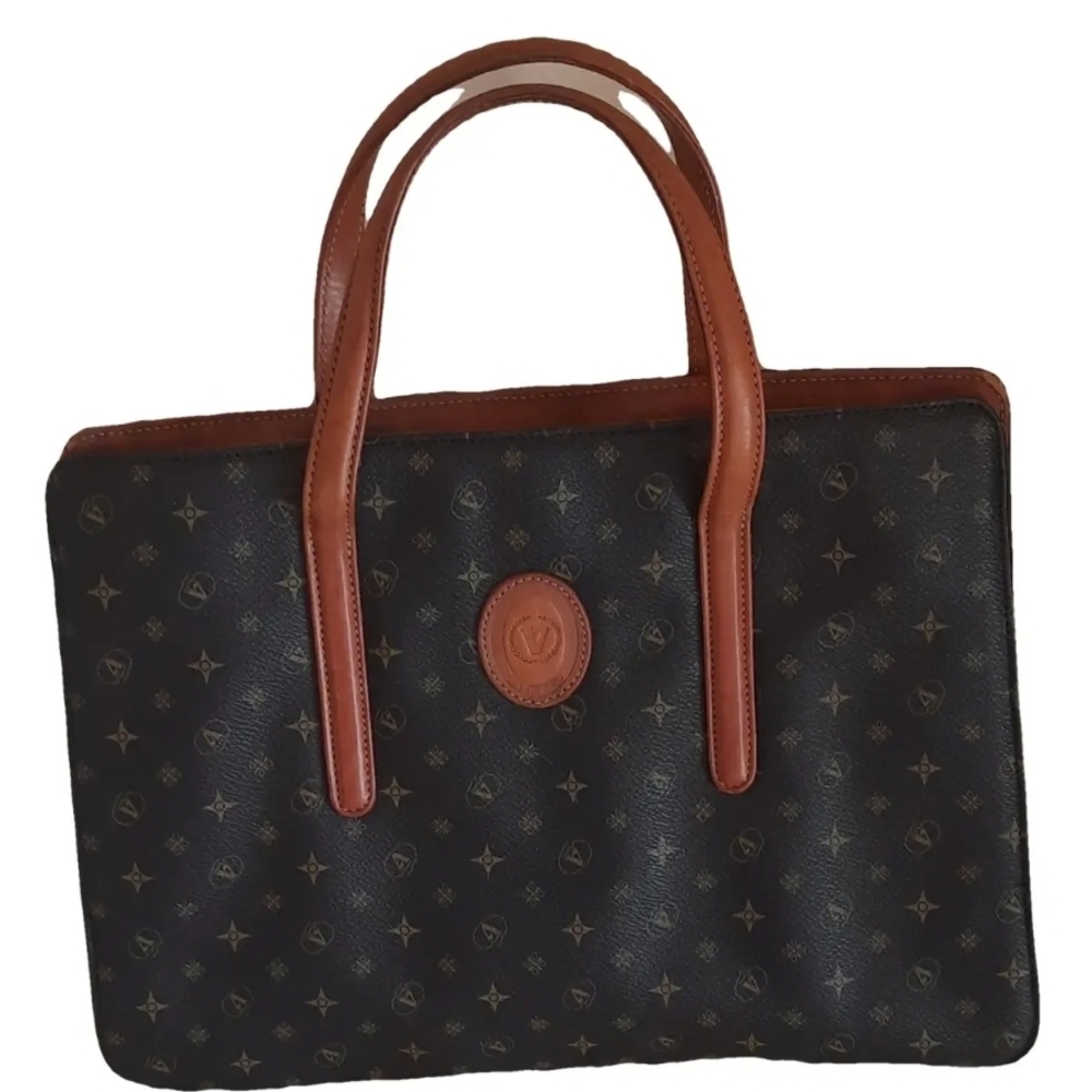 VALLEโ VERDE Monogram Logo Womenโs Black Leather TOTEMade In Italy Purse